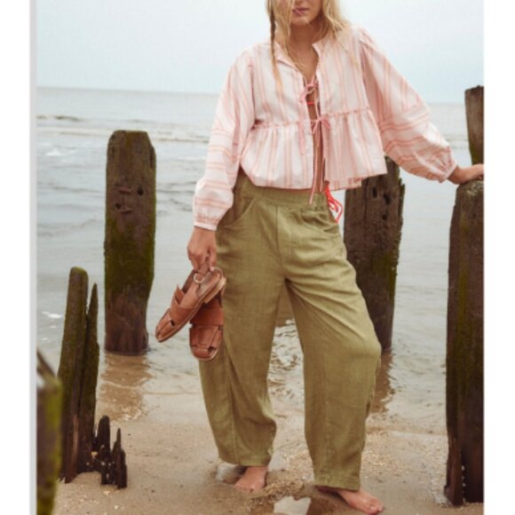 🎉LAST CHANCE🎉 FREE PEOPLE Brunch Babe Blouse / Pink & Yellow Combo - Picture 2 of 8